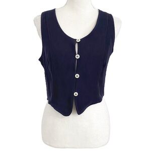 Patrick GERARD WOOL BLEND NAVY BUTTON FRONT SLEEVELESS  CROPPED TANK TOP - 42